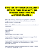 BIOD 121 NUTRITION 2024 LATEST REVISED FINAL EXAM WITH ALL POSSIBLE QUESTIONS AND ANSWERS/GRADED A+ 