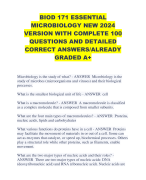 BIOD 171 ESSENTIAL MICROBIOLOGY NEW 2024 VERSION WITH COMPLETE 100 QUESTIONS AND DETAILED CORRECT ANSWERS/ALREADY GRADED A+