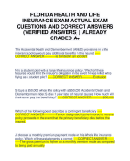 FLORIDA HEALTH AND LIFE INSURANCE EXAM ACTUAL EXAM QUESTIONS AND CORRECT ANSWERS (VERIFIED ANSWERS) | ALREADY GRADED A+