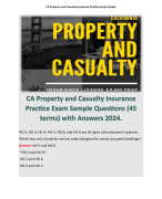 CA Property and Casualty Insurance Practice Exam Sample Questions (45 terms) with Answers 2024. 
