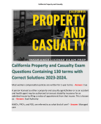 California Property and Casualty Exam Questions Containing 130 terms with Correct Solutions 2023-2024. 