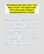 DEFENSIVE DRIVING POST TEST REAL STUDY 160 QUESTIONS WITH DETAILED CORRECT ANSWERS/RATED 5 STARS