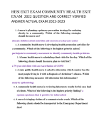 HESI EXIT EXAM COMMUNITY HEALTH EXIT  EXAM 2022 QUESTION AND CORRECT VERIFIED  ANSWER ACTUAL EXAM 2022-2023