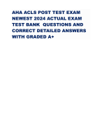 AHA ACLS POST TEST EXAM NEWEST 2024 ACTUAL EXAM TEST BANK QUESTIONS AND CORRECT DETAILED ANSWERS WITH GRADED A+