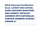 NCLE Advanced Certification Exam LATEST 2024 ACTUAL EXAM CONTAINS QUESTIONS AND CORRECT DETAILED ANSWERS WITH RATIONALES VERIFIED ANSWERS ALREADY GRADED A+