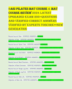 BASI PILATES MAT COURSE & MAT COURSE REVIEW 2024 LATEST UPGRADED EXAM 200+QUESTIONS AND VERIFIED CORRECT ANSWERS VERIFIED BY EXPERTS TOSCORE!!!NEW GENERATION