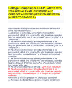 College Composition CLEP LATEST 2023- 2024 ACTUAL EXAM QUESTIONS AND  CORRECT ANSWERS (VERIFIED ANSWERS)  |ALREADY GRADED A+