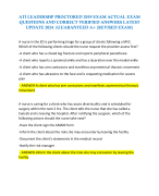 ATI LEADERSHP PROCTORED 2019 EXAM ACTUAL EXAM QUESTIONS AND CORRECT VERIFIED ANSWERS LATEST UPDATE 2024 |GUARANTEED A+ 