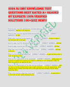 2024 NJ DMV KNOWLEDGE TEST QUESTIONS BEST RATED A+ GRADED BY EXPERTS 100% VERIFIED SOLUTIONS 100+QUIZ NEW!!!