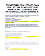 PSI NATIONAL REAL ESTATE EXAM 2024 | ACTUAL EXAM QUESTIONS AND CORRECT ANSWERS WITH RATIONALE | ALREADY GRADED A+