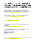 CALIFORNIA RCFE ONLINE PRACTICE TEST 2024 | 250 EXAM QUESTIONS AND CORRECT ANSWERS | LATEST EDITION