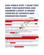 2024 USMLE STEP 1 EXAM TEST BANK 1000+QUESTIONS AND ANSWERS LATEST A+GRADE VERIFIED BY EXPERTS NEW GENERATION PASS!!!