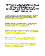 REVENUE MANAGEMENT FINAL EXAM ACTUAL EXAM 2024 | ALL 180 QUESTIONS AND CORRECT ANSWERS | LATEST EDITION 2024