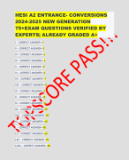 HESI A2 ENTRANCE- CONVERSIONS 2024-2025 NEW GENERATION 75+EXAM QUESTIONS VERIFIED BY EXPERTS| ALREADY GRADED A+