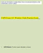USPS 421 WINDOW CLERK PRACTICE EXAM QUESTIONS AND ANSWERS LATEST (2024)  