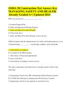 OSHA 30 Construction Test Answer Key MANAGING SAFETY AND HEALTH|Already Graded A+| Updated 2024