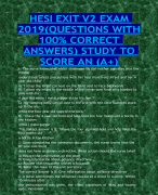 HESI EXIT V2 EXAM  2019(QUESTIONS WITH  100% CORRECT  ANSWERS) STUDY TO SCORE AN (A+) 