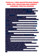 TEXAS ALL LINES ADJUSTER EXAM BRAND NEW!! (200+ QUESTIONS AND CORRECT ANSWERS) VERIFIED ANSWERS