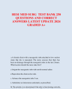 HESI MED SURG TEST BANK 250  QUESTIONS AND CORRECT  ANSWERS LATEST UPDATE 2024 GRADED A+