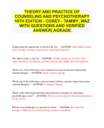 THEORY AND PRACTICE OF COUNSELING AND PSYCHOTHERAPY 10TH EDITION - COREY - TAMMY_WAZ WITH QUESTIONS AND VERIFIED ANSWER| AGRADE