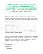 ATI PN NURSING CARE OF CHILDREN TEST BANK 200 QUESTIONS AND CORRECT DETAILED ANSWERS ALREADY A GRADED WITH EXPERT FEEDBACK 2024-2025 LATEST VERSION |NEW!!