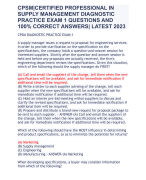 CPSM  CERTIFIED PROFESSIONAL IN  SUPPLY MANAGEMENT DIAGNOSTIC  PRACTICE EXAM 1 QUESTIONS AND  100% CORRECT ANSWERS| LATEST 2023