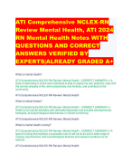 ATI Comprehensive NCLEX-RN Review Mental Health, ATI 2024 RN Mental Health Notes WITH QUESTIONS AND CORRECT ANSWERS VERIFIED BY EXPERTS|ALREADY GRADED A+
