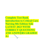 Complete Test Bank Introduction to Critical Care Nursing 8th Edition Sole LATEST 2023 WITH CORRECT QUESTIONS AND ANSWERS GRADED A+