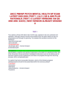 ANCC PMHNP PSYCH-MENTAL HEALTH NP EXAM LATEST 2022-2024 (TEST 1 ,2,& 3 ) QS & ANS PLUS RATIONALE (TEST 1-3 LATEST VERSIONS 100 QS AND ANS EACH) | NEW VERSION ALREADY GRADED A