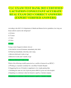 CLC EXAM TEST BANK 2023 CERTIFIED  LACTATION CONSULTANT ACCURATE  REAL EXAM 2023 CORRECT ANSWERS  (EXPERT VERIFIED ANSWERS)