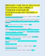 PRIMARY CARE FINAL 2024 EXAM QUESTIONS AND CORRECT VERIFIED ANSWERS BY EXPERTS|ALREADY GRADED A+ PASS!!!