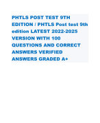 PHTLS POST TEST 9TH EDITION / PHTLS Post test 9th edition LATEST 2022-2025 VERSION WITH 100 QUESTIONS AND CORRECT ANSWERS VERIFIED ANSWERS GRADED A+