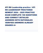 ATI RN Leadership practice / ATI RN LEADERSHIP PROCTORED NEWEST 2024 – 2025 PRACTICE EXAM COMPLETE 100 QUESTIONS AND CORRECT DETAILED ANSWERS WITH RATIONALES VERIFIED ANSWERS ALREADY GRADED A+