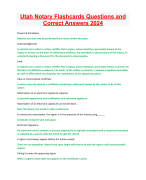Utah Notary FlashcardsQuestions and  Correct Answers 2024