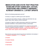 MEDICATION AIDE STATE TEST PRACTICE EXAM AND STUDY GUIDE 2024 | ACTUAL QUESTIONS AND CORRECT ANSWERS | ALREADY GRADED A+ | LATEST UPDATE