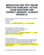 MEDICATION AIDE TEST ONLINE PRACTICE EXAM 2024 | ACTUAL EXAM QUESTIONS AND CORRECT ANSWERS | ALREADY GRADED A+