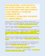 PSYCHIATRIC AND MENTAL HEALTH NURSING 2024 NEW GENERATION 200+QUESTIONS AND CORRECT ANSWER VERIFIED BY EXPERTS|ALREADY GRADED A+ TOPSCORE!!!