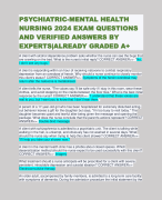 PSYCHIATRIC-MENTAL HEALTH NURSING 2024 EXAM QUESTIONS AND VERIFIED ANSWERS BY EXPERTS|ALREADY GRADED A+
