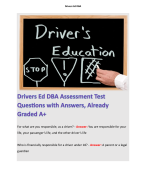 Drivers Ed DBA Assessment Test Questions with Answers, Already Graded A+ 