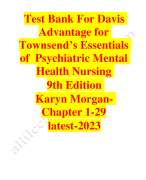 Test bank for davis advantage for townsend's essentials of psychiatric mental health Nursing 2023-2024 Latest Update