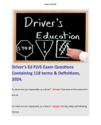 Driver's Ed FLVS Exam Questions Containing 118 terms & Definitions, 2024. 