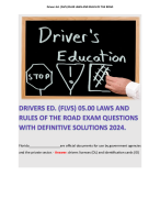 DRIVERS ED. (FLVS) 05.00 LAWS AND RULES OF THE ROAD EXAM QUESTIONS WITH DEFINITIVE SOLUTIONS 2024. 