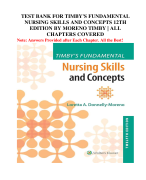 TEST BANK FOR TIMBY'S FUNDAMENTAL NURSING SKILLS AND CONCEPTS 12TH EDITION BY MORENO TIMBY | ALL CHAPTERS COVERED