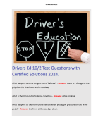 Drivers Ed 10/2 Test Questions with Certified Solutions 2024. 
