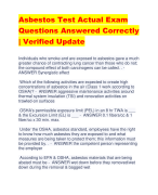 Asbestos Test Actual Exam  Questions Answered Correctly  | Verified Update