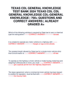 TEXAS CDL GENERAL KNOWLEDGE TEST BANK 2024 TEXAS CDL CDL GENERAL KNOWLEDGE CDL-GENERAL KNOWLEDGE | 700+ QUESTIONS AND CORRECT ANSWERS | ALREADY GRADED A+