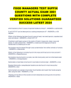 FOOD MANAGERS TEST SUFFIX  COUNTY ACTUAL EXAM 300+  QUESTIONS WITH COMPLETE  VERIFIED SOLUTIONS GUARANTEED  SUCCESS LATEST 2024     