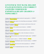 LIVESTOCK TEST BANK 2024-2025 EXAM QUESTIONS AND CORRECT ANSWERS VERIFIED BY EXPERTS|ALREADY GRADED A+ TOPSCORE!!!