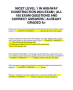 NICET LEVEL 1 IN HIGHWAY CONSTRUCTION 2024 EXAM | ALL 160 EXAM QUESTIONS AND CORRECT ANSWERS | ALREADY GRADED A+