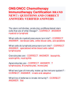 ONS/ONCC Chemotherapy  Immunotherapy Certification BRAND  NEW!! ( QUESTIONS AND CORRECT  ANSWERS) VERIFIED ANSWERS